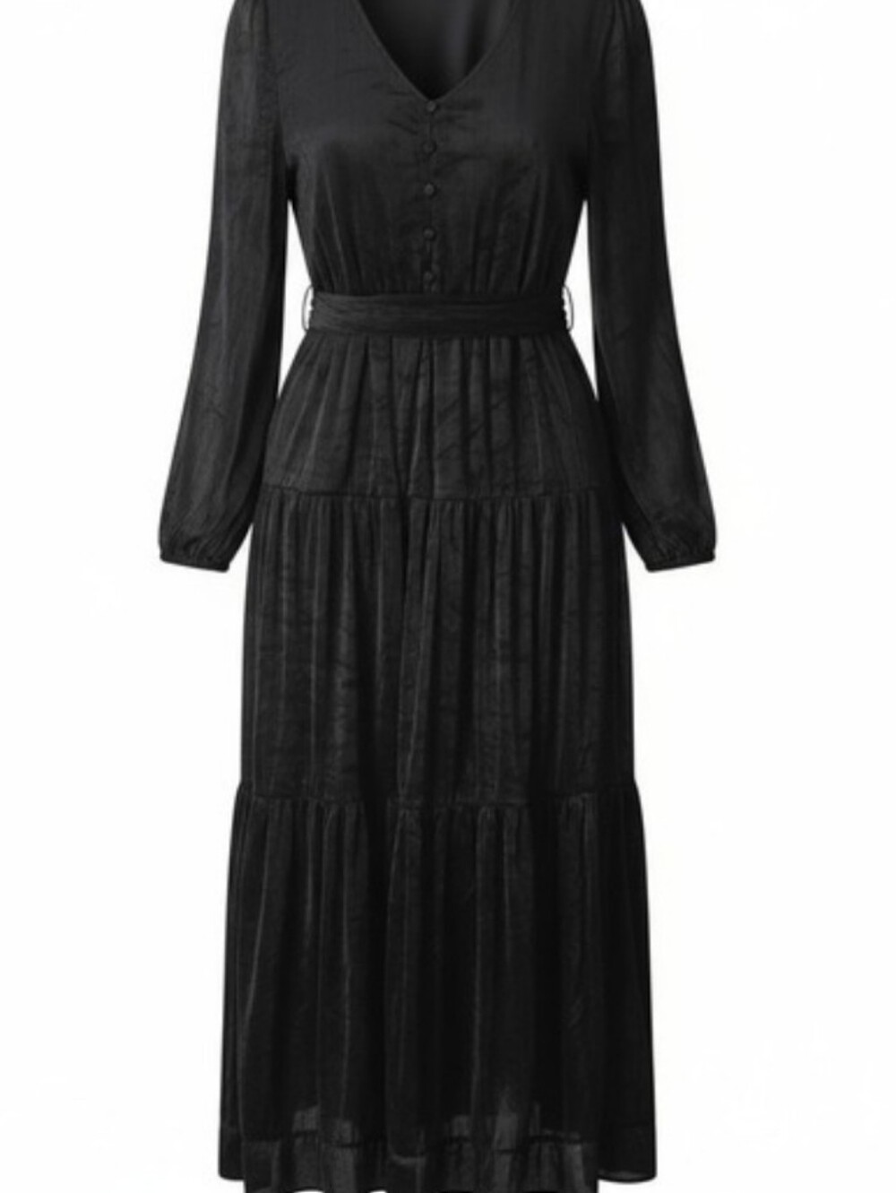 NWT HALARA Gothic Velvet Witchy Long Sleeve Black Tiered V-Neck Maxi Dress L - Picture 6 of 14